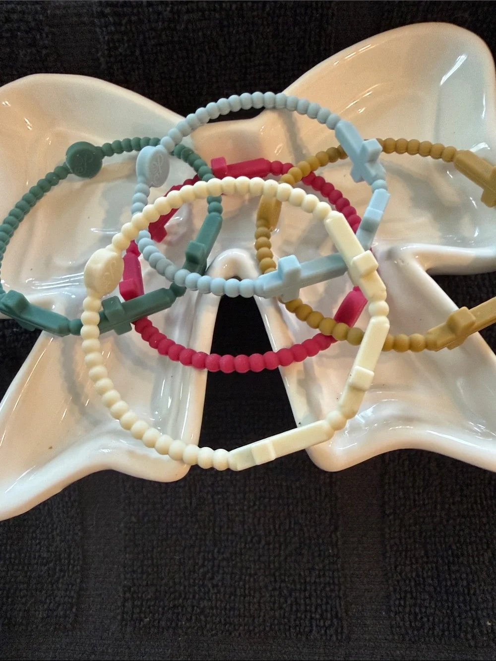 Kids Silicone Bead Bracelet Set - Ivory, Teal, Light Blue, Mustard & Magenta